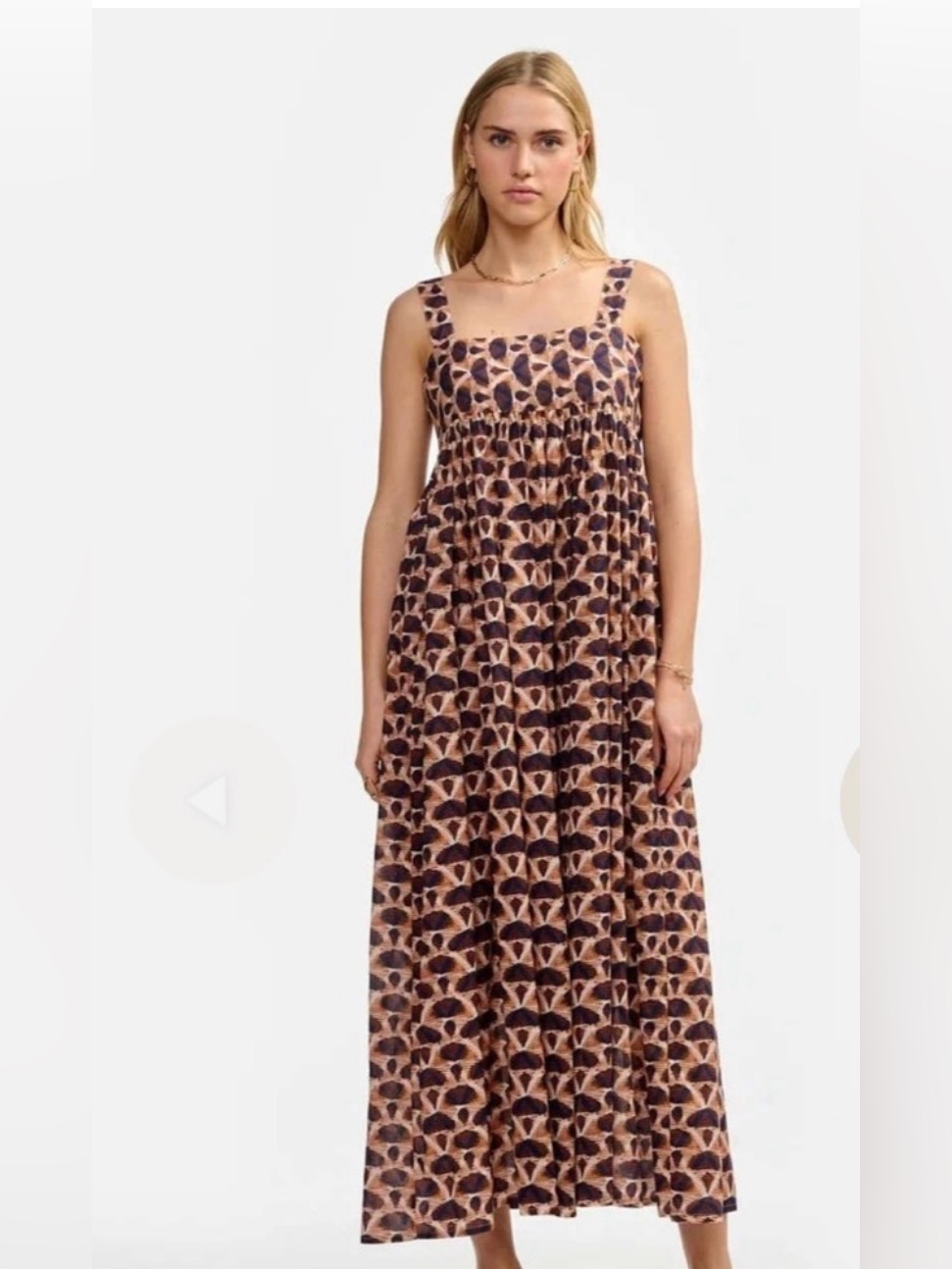 Bellerose Parma Cotton Geometric Tie-Back Sundress Navy Rust Lg Size 3 Size 12